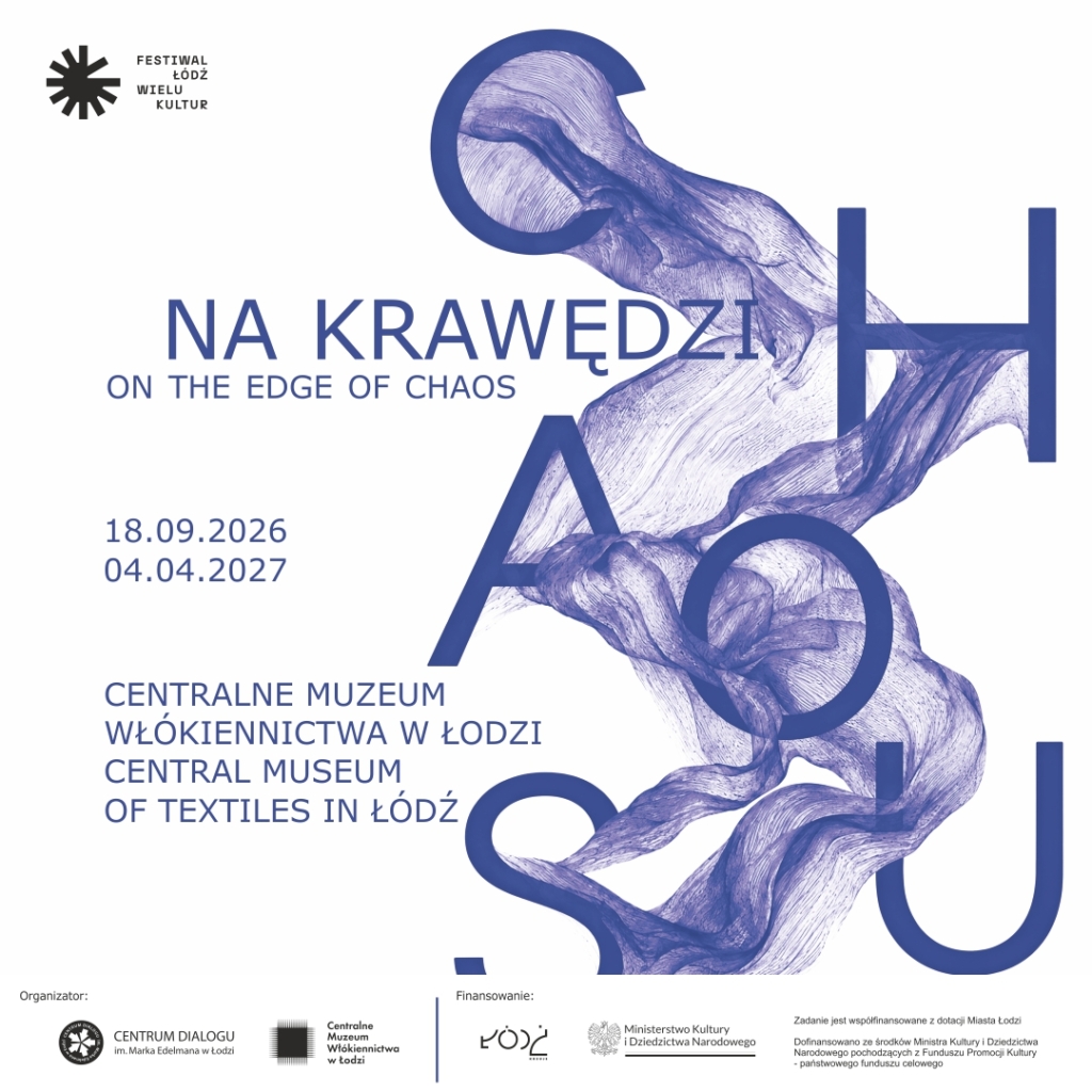 Na białym tle granatowe napisy: „NA KRAWĘDZI