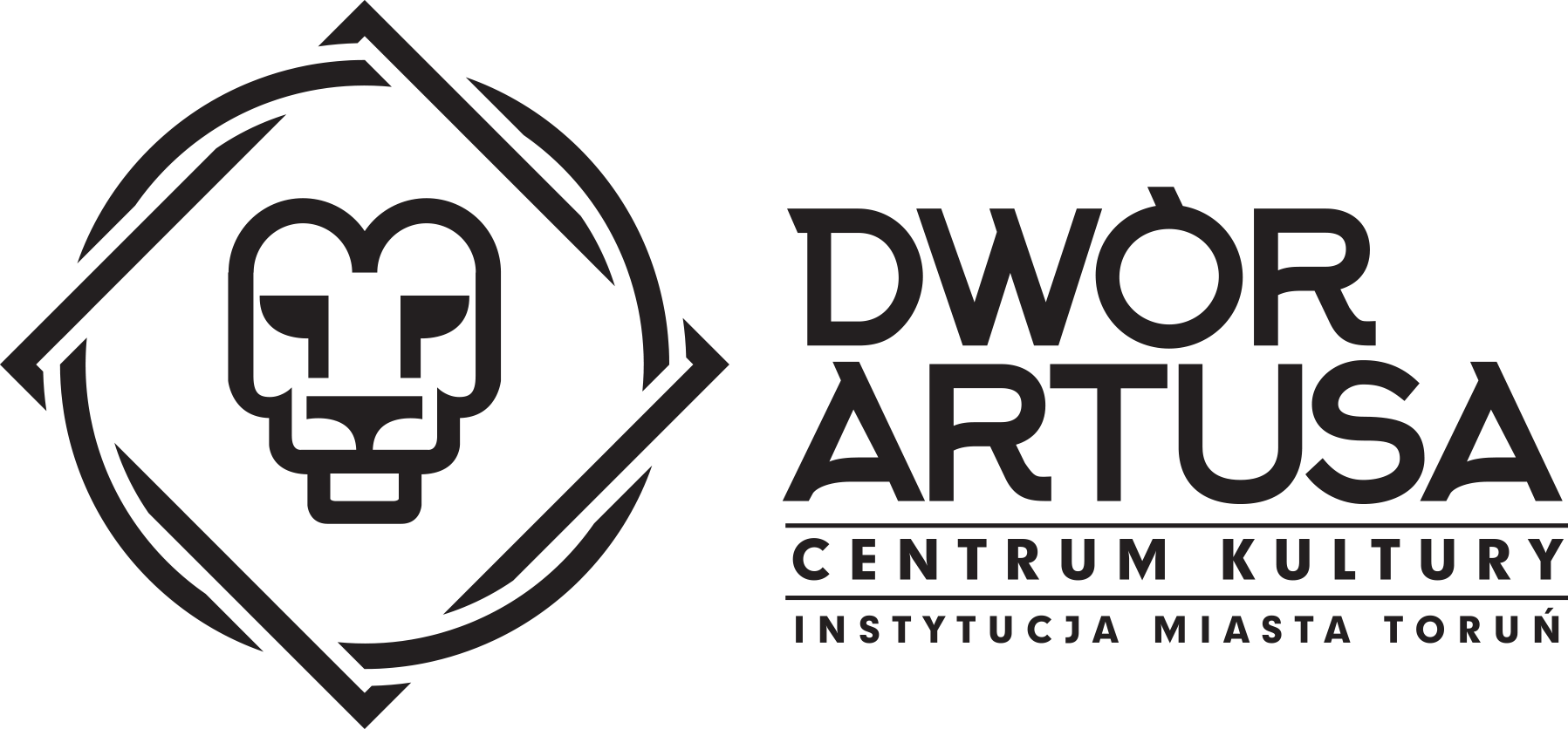 Na zdjęciu logotyp Dwóru Artusa w Toruniu z napisem po prawej stronie: Dwór Artusa Centrum Kultury Instytucja Miasta Toruń