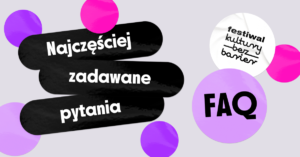 Baner strony. Jasne tło z naklejkami w różnych kolorach. Napis: FAQ Najczęściej zadawane pytania.