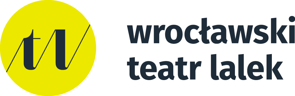 Stylizowane czarne litery W T L wpisane w jaskrawożółte koło. Po prawej stronie czarny napis Wrocławski Teatr Lalek.