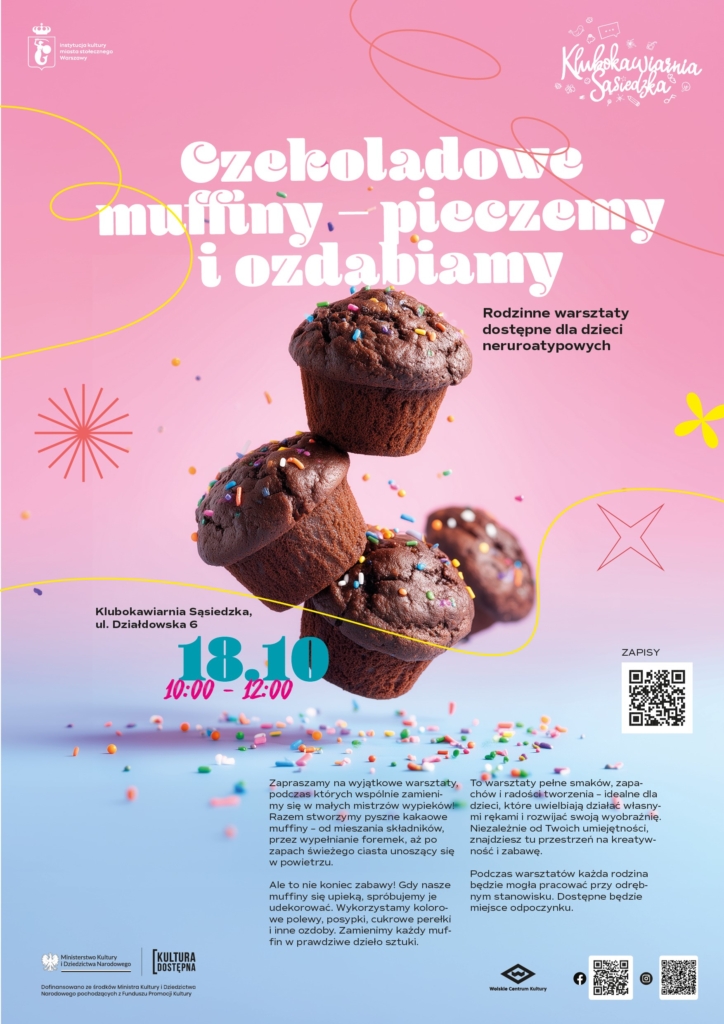 plakat do wydarzenia - grafika z czekoladowymi babeczkami i tytułem wydarzenia